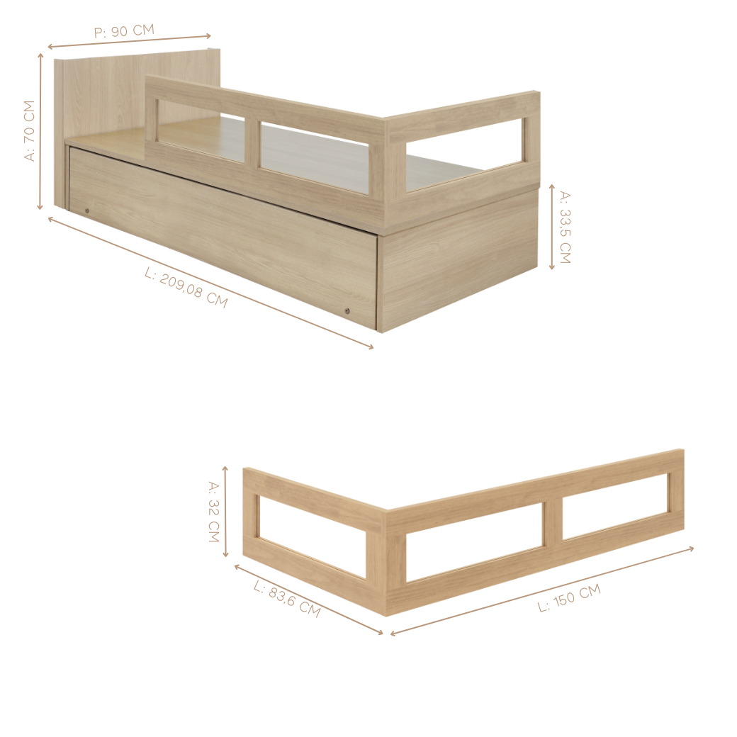 Bicama com Cabeceira e Proteção Lateral em MDF Linha Join