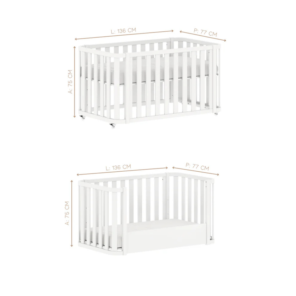 Conjunto Berço 2 em 1 Loop + Cômoda Bloom 4 Gavetas com Porta - Branco Fosco