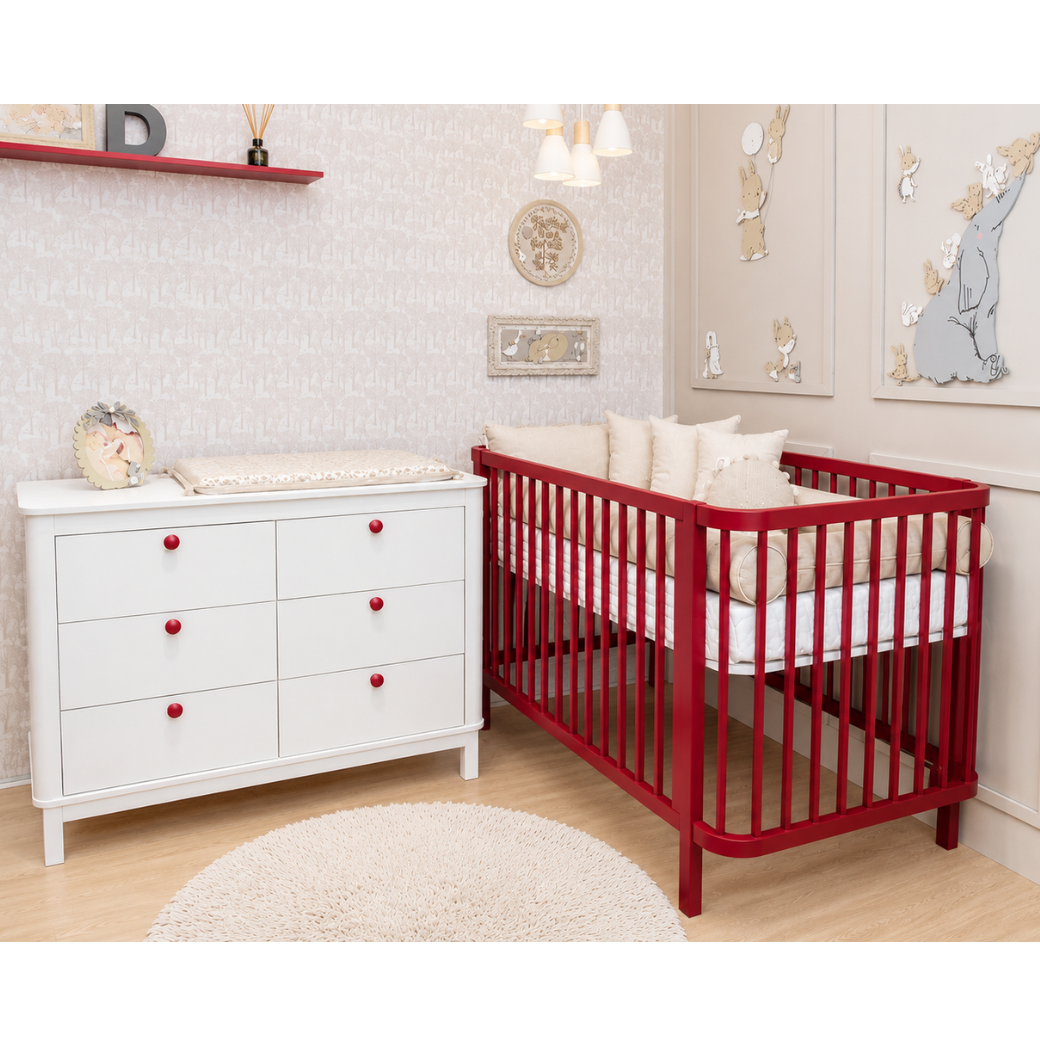 Cômoda Infantil 6 Gavetas MDF 18mm | Branco com Puxadores Colorido