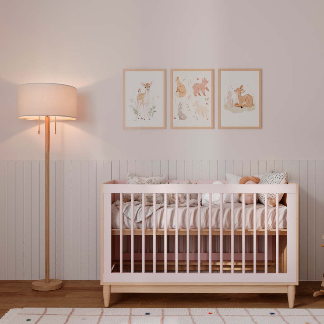 Berço Rosa 2 em 1 Linha Tomi Rosa com Carvalho Malva