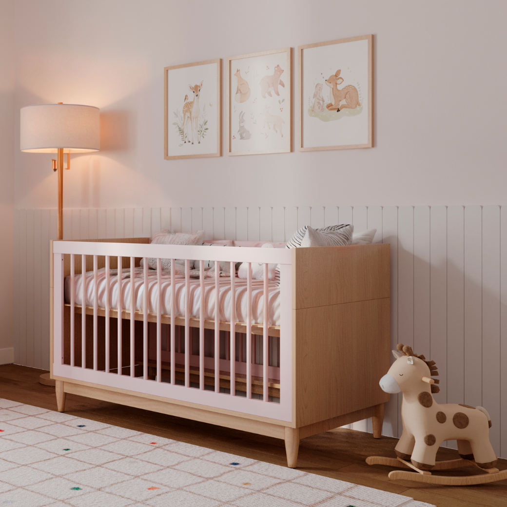 Berço Rosa 2 em 1 Linha Tomi Rosa com Carvalho Malva