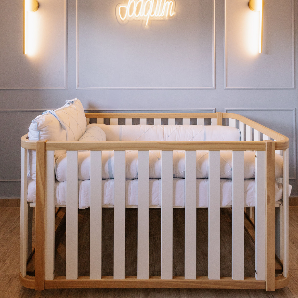 Berço Evolutivo 3 em 1 Loop e Cômoda 6 gavetas Branco com Carvalho Malva