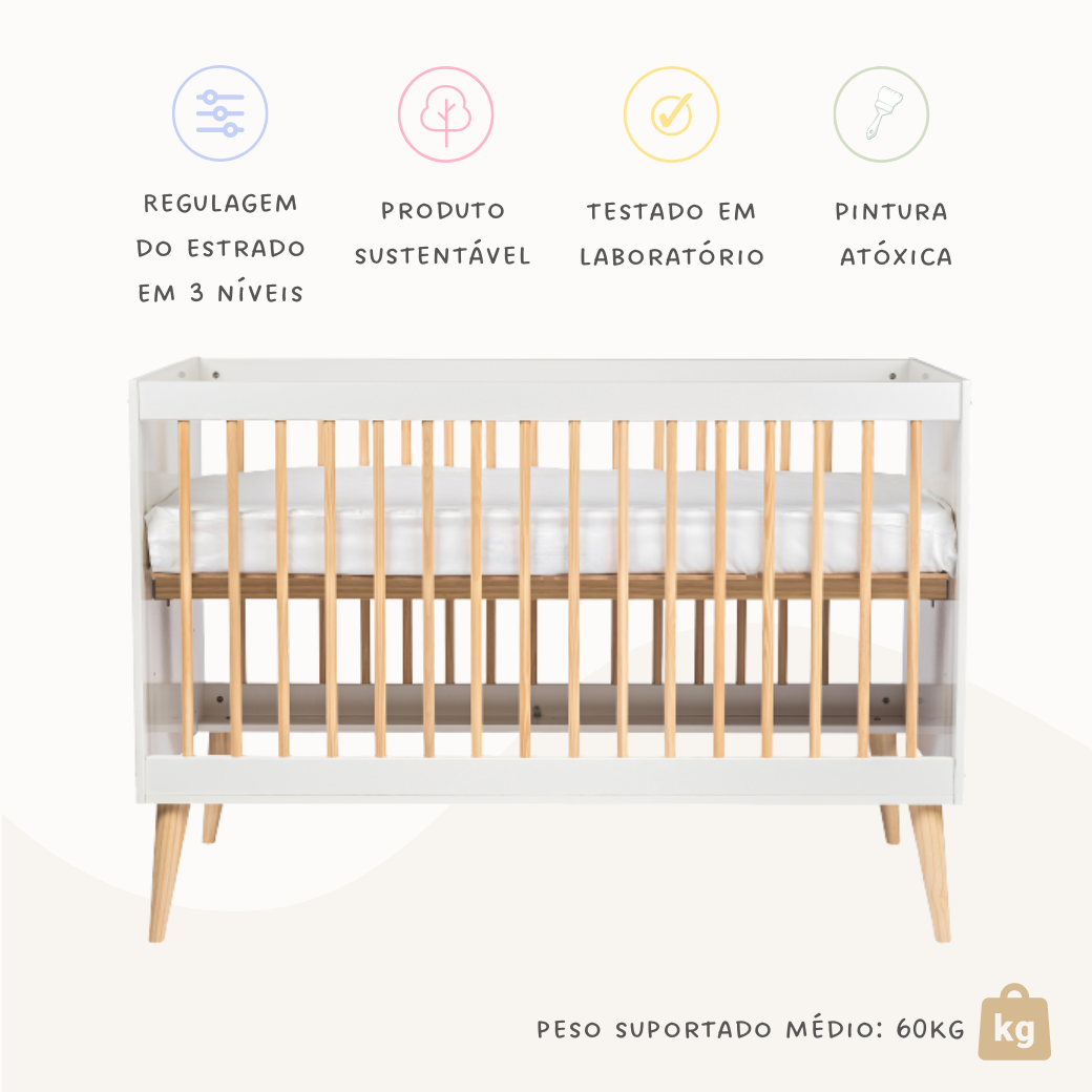 Berço com Colchão Vira Cama Linha Retrô