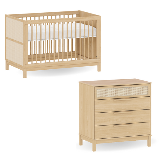 Berço Evolutivo e Cômoda 4 gavetas com Palinha Linha Indy