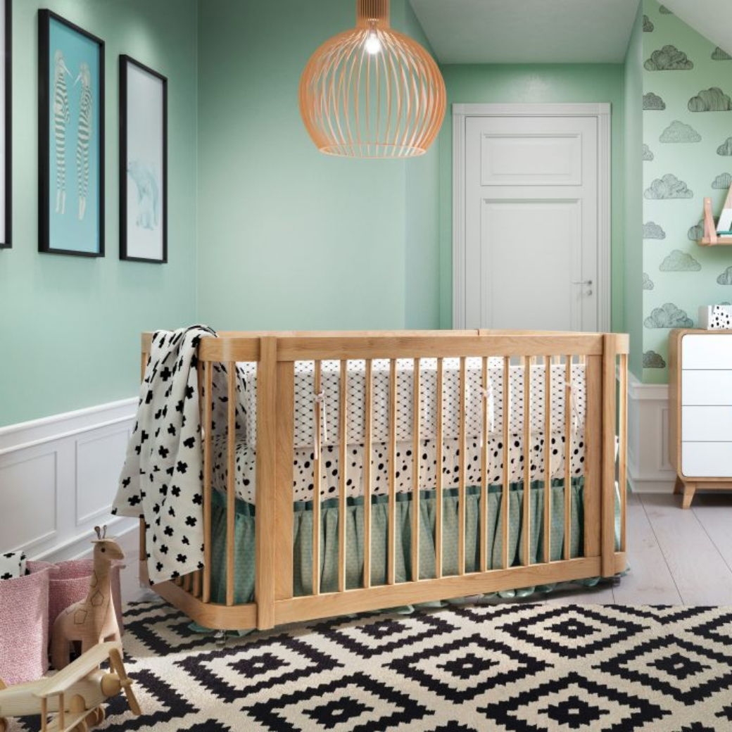 Berço Evolutivo 3 em 1 ou 2 em 1 em Madeira Maciça Carvalho Malva