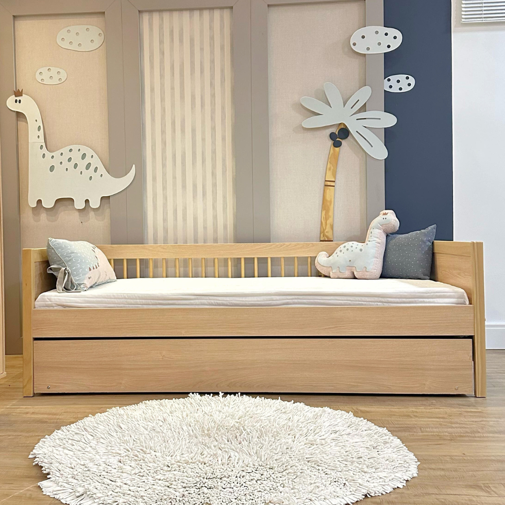 Bicama Infantil Paglia em MDF com Cabeceiras em Rattan – Carvalho Malva, Pés em Madeira