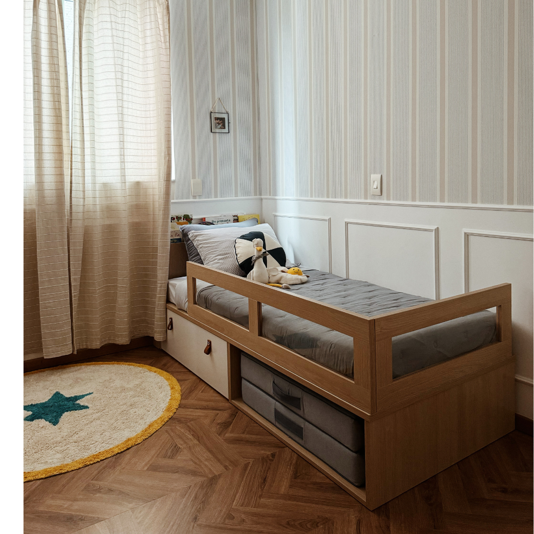 Cama com Gaveta Proteção Lateral e Cabeceira porta Livros Linha Join