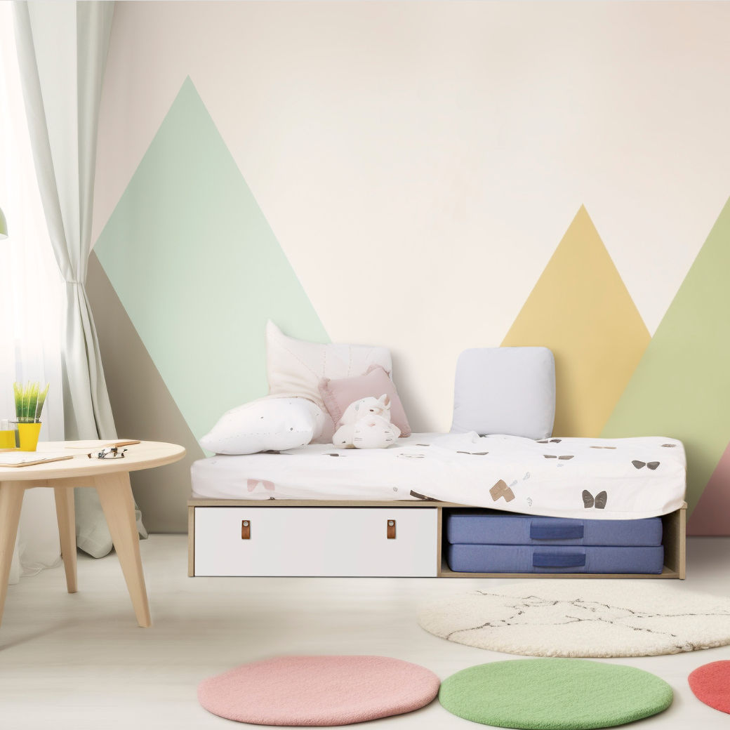 Cama Infantil com gaveta espaço para futton e Cabeceira porta Livros Linha Join