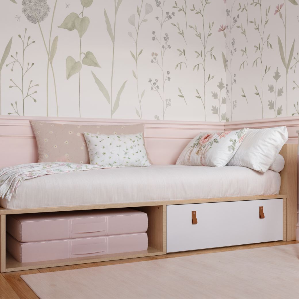 Cama Infantil com gaveta espaço para futton e Cabeceira porta Livros Linha Join