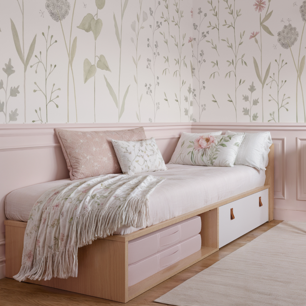 Cama Infantil com gaveta espaço para futton e Cabeceira porta Livros Linha Join