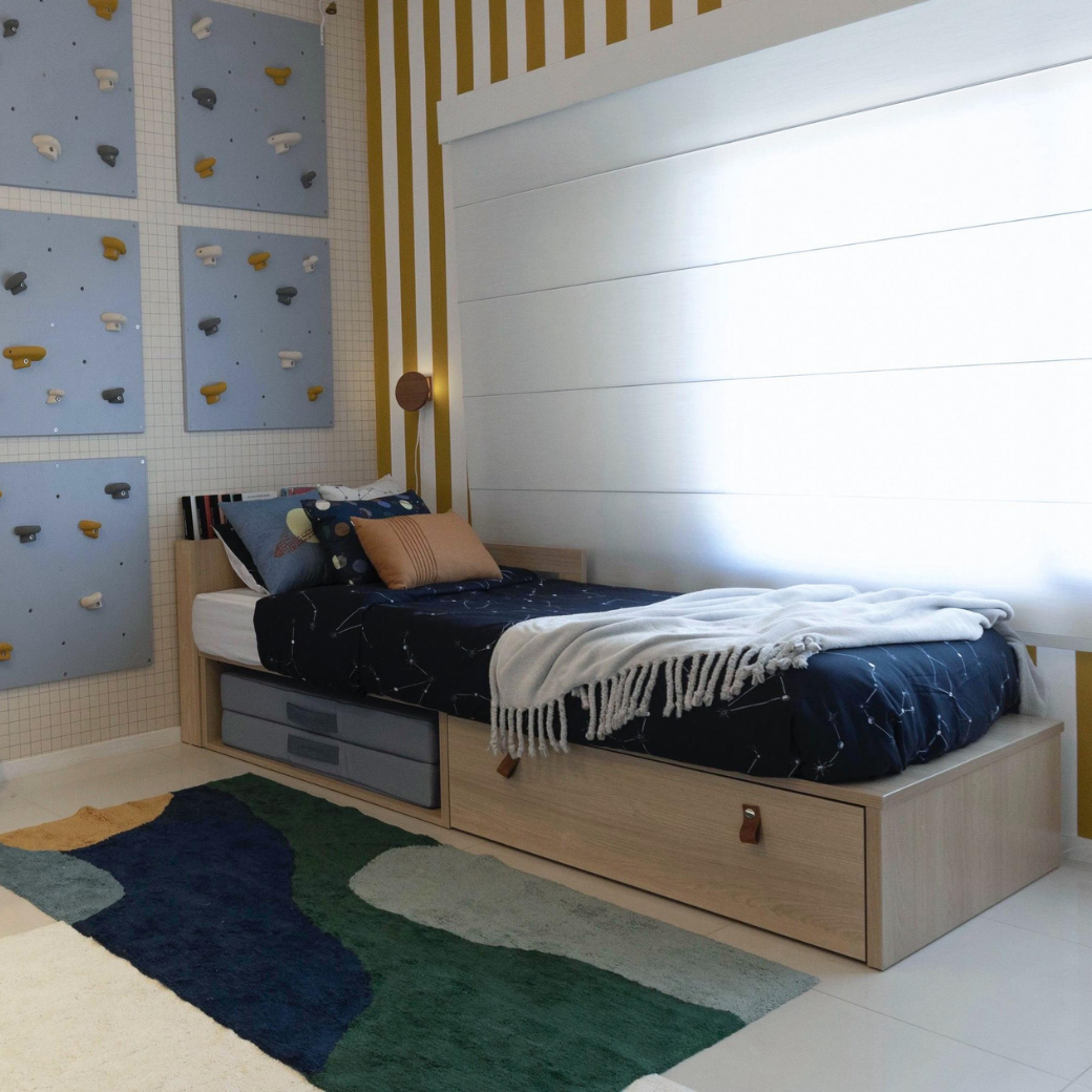 Cama Infantil com gaveta espaço para futton e Cabeceira porta Livros Linha Join