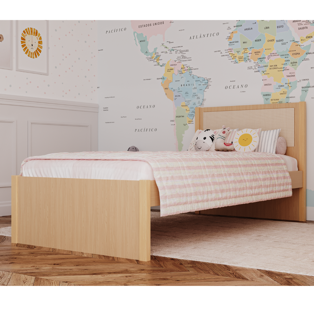 Cama Infantil Solteiro com Detalhe em Palha Linha Indy