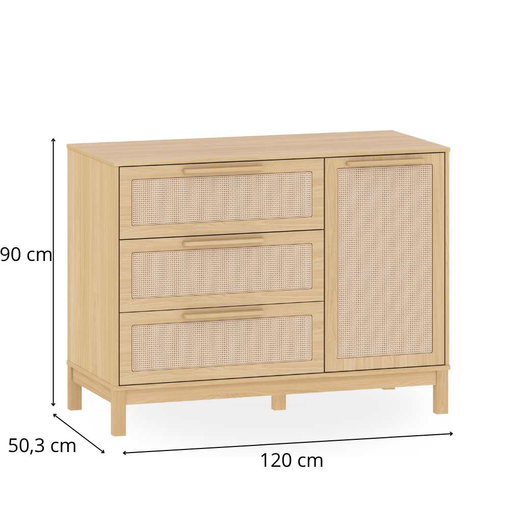 Cômoda de MDF Indy com Porta e Detalhe em Palhinha – Móveis Quater