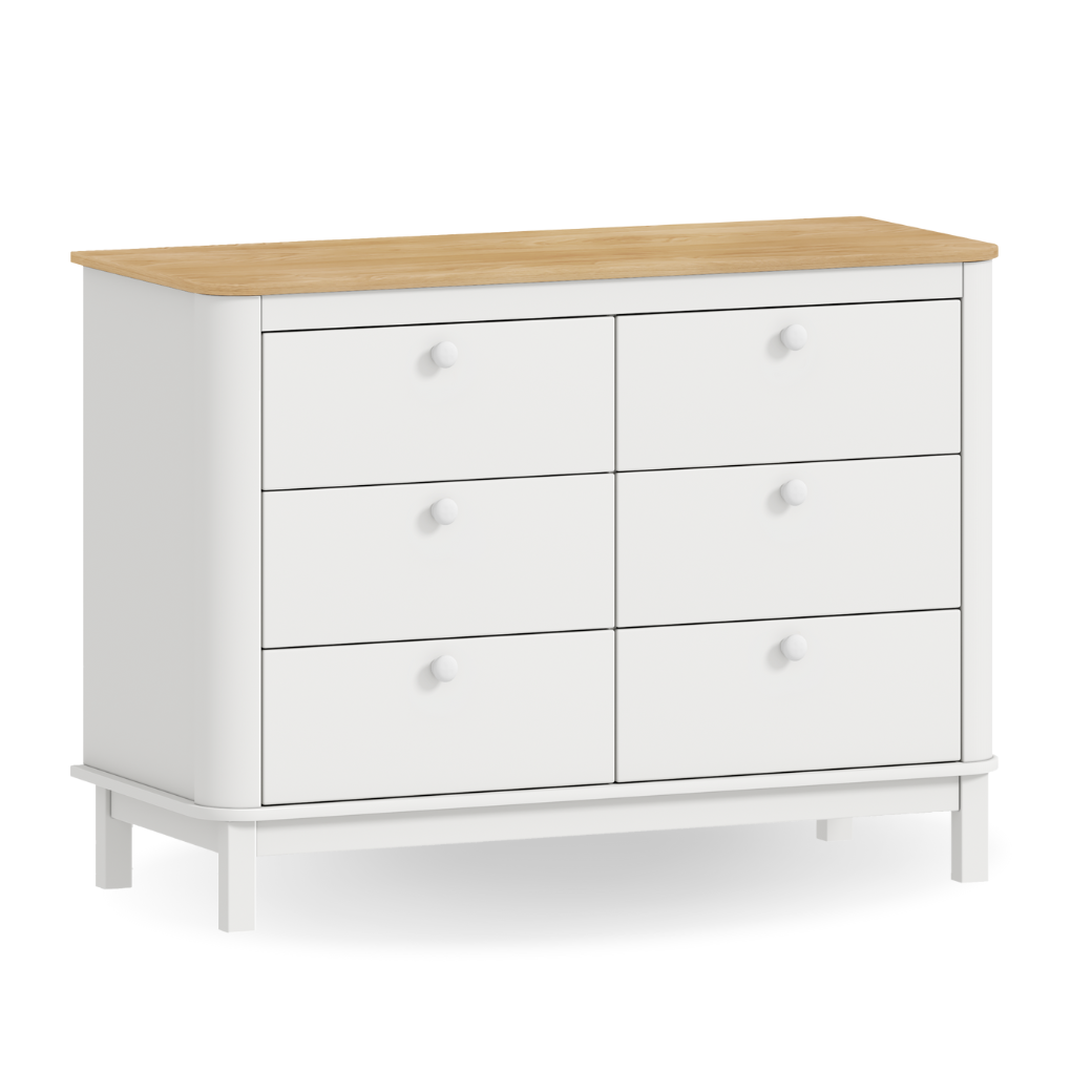 Cômoda 6 gavetas em MDF com Tampo de Madeira Carvalho Malva Linha Cromo