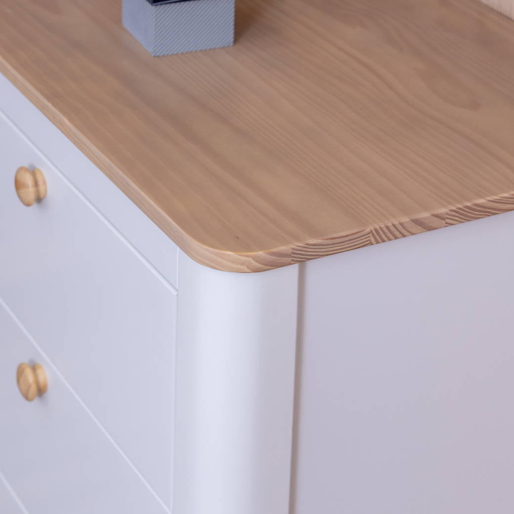 Cômoda 6 gavetas em MDF com Tampo de Madeira Carvalho Malva Linha Cromo