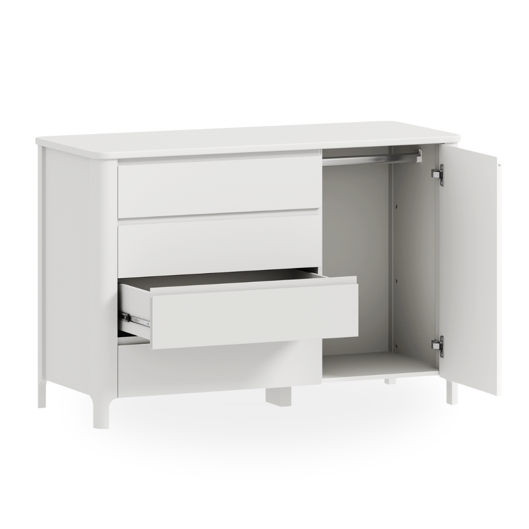 Conjunto Berço 2 em 1 Loop + Cômoda Bloom 4 Gavetas com Porta - Branco Fosco