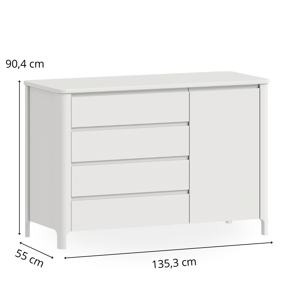 Conjunto Berço 2 em 1 Loop + Cômoda Bloom 4 Gavetas com Porta - Branco Fosco