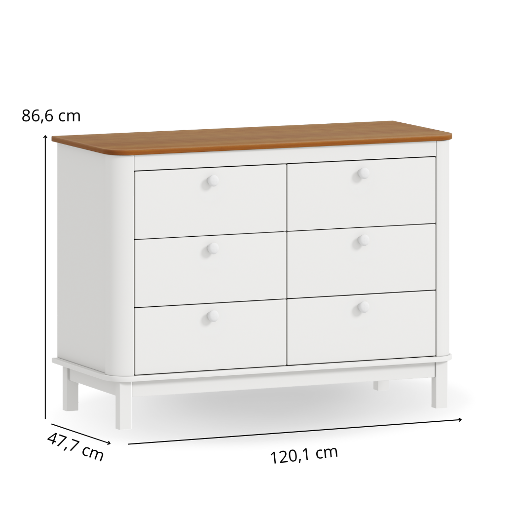 Cômoda de Madeira Maciça e MDF com 6 gavetas | Linha Cromo