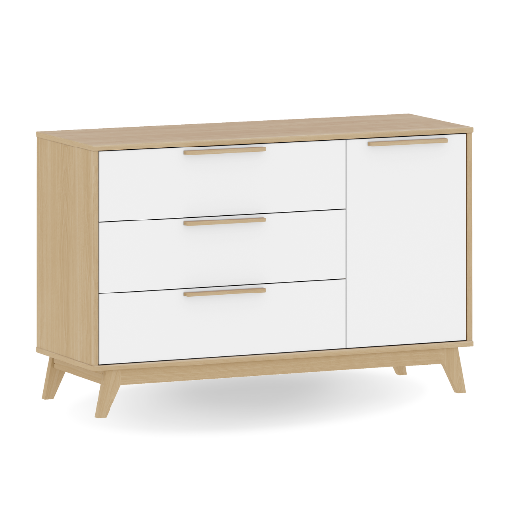Cômoda Infantil Petit 3 Gavetas e 1 Porta Branco com Carvalho - Móveis Quater
