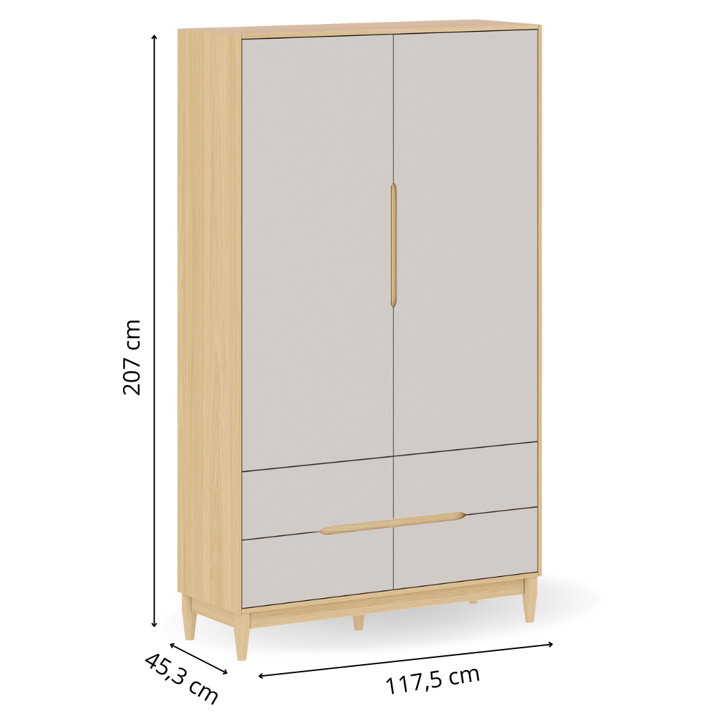Guarda Roupa para Quarto Infantil Cinza com Carvalho Malva Linha Tomi