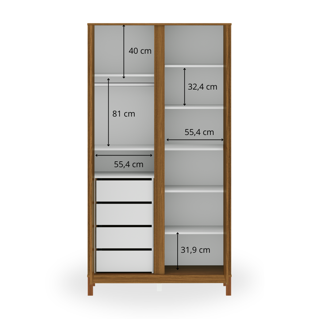 Conjunto Guarda Roupa 2 Portas e Torre Organizadora Linha Soley