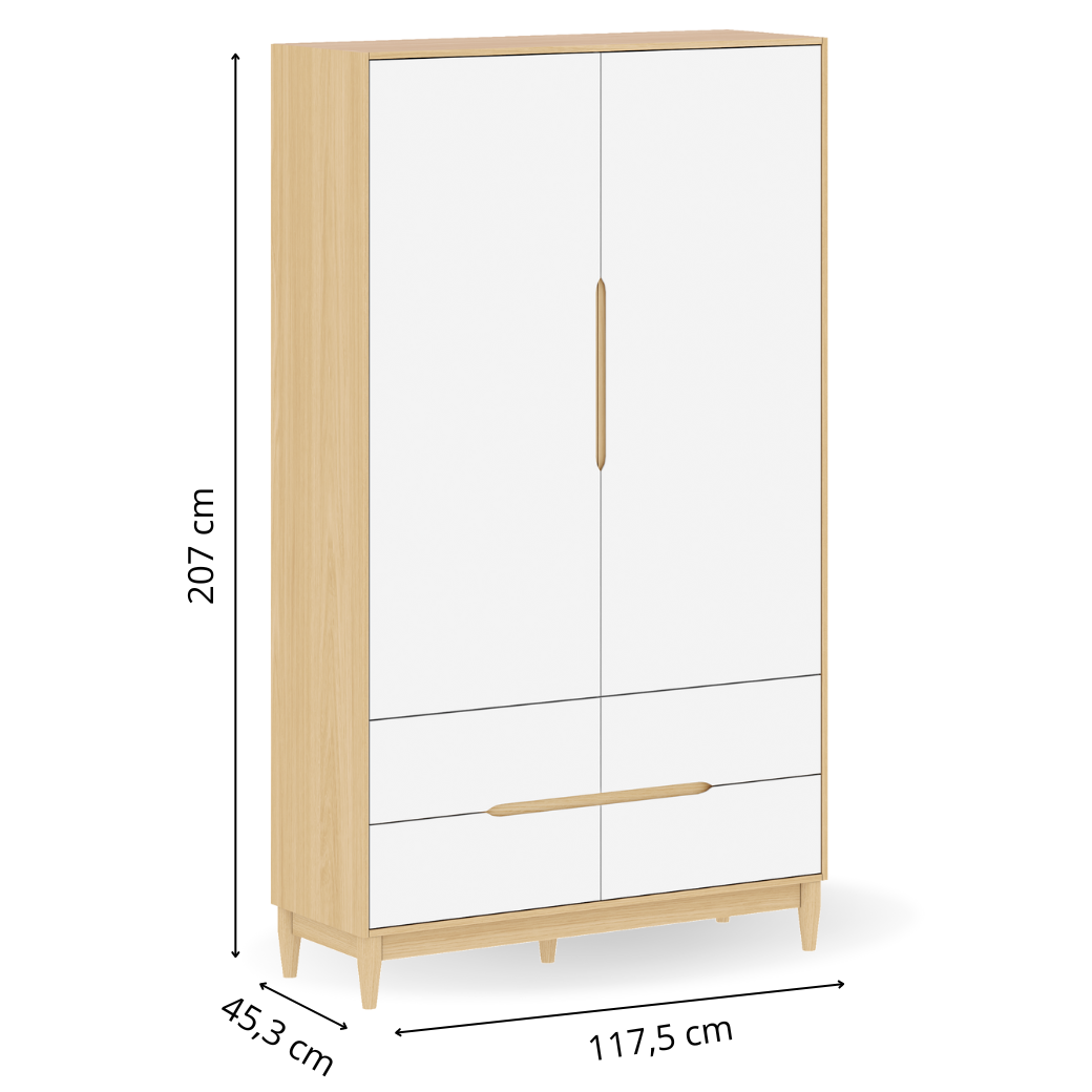 Guarda Roupa 2 Portas Infantil Branco com Carvalho Malva Linha Tomi