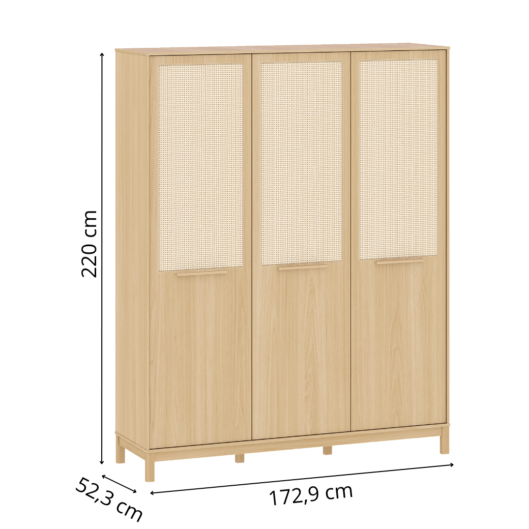 Guarda-Roupa 3 Portas Infantil Indy – Carvalho Malva com Palhinha Natural em MDF