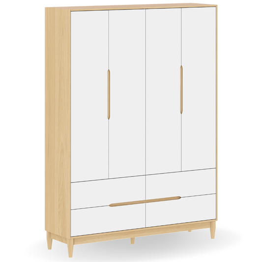 Guarda Roupa Infantil 4 Portas e 4 Gavetas Linha Tomi Branco com Carvalho Malva