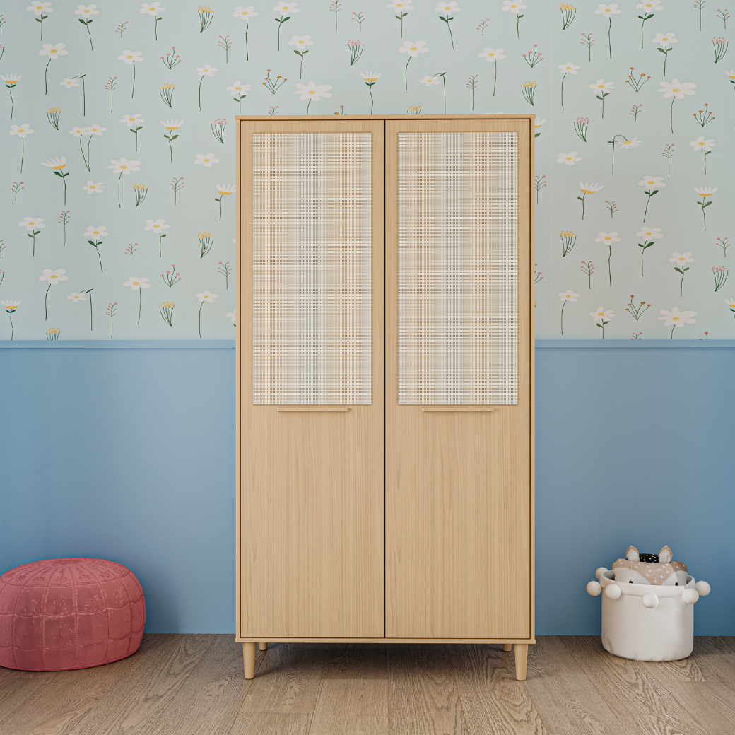 Guarda Roupa Infantil Paglia 2 Portas com Palhinha Natural – MDF e Madeira Pinus