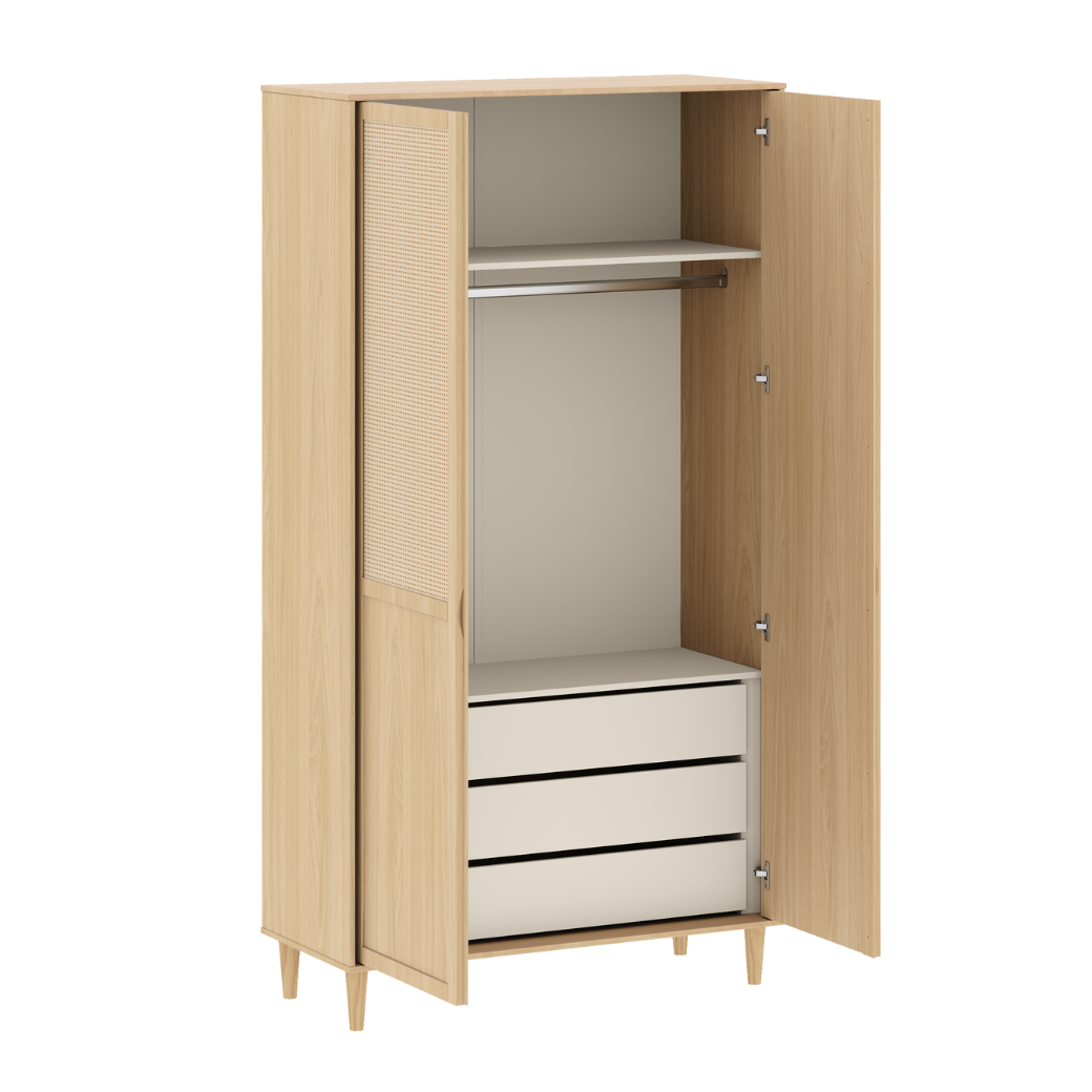 Guarda Roupa Infantil Paglia 2 Portas com Palhinha Natural – MDF e Madeira Pinus