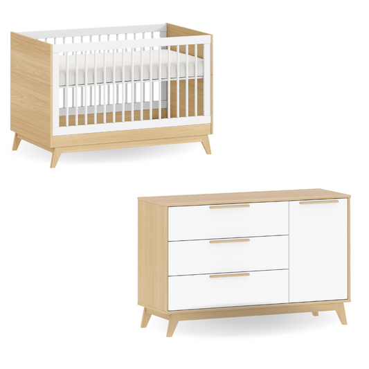 Berço Americano e Cômoda com porta Infantil Petit