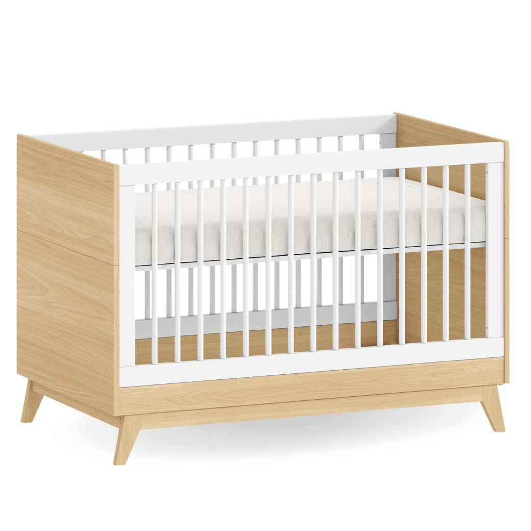 Berço Americano Petit em MDF com Pés Palito – Branco e Carvalho