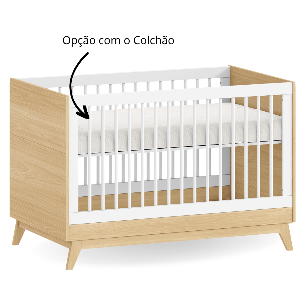 Berço Petit com Visual Leve e Aconchegante – Branco e Carvalho