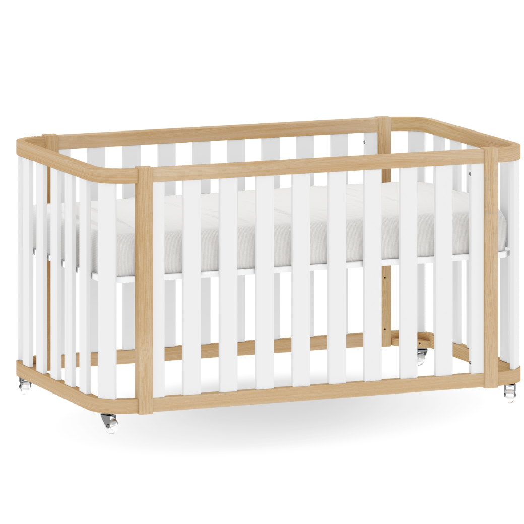 Berço Americano 2 em 1 Loop | Branco com Carvalho Malva