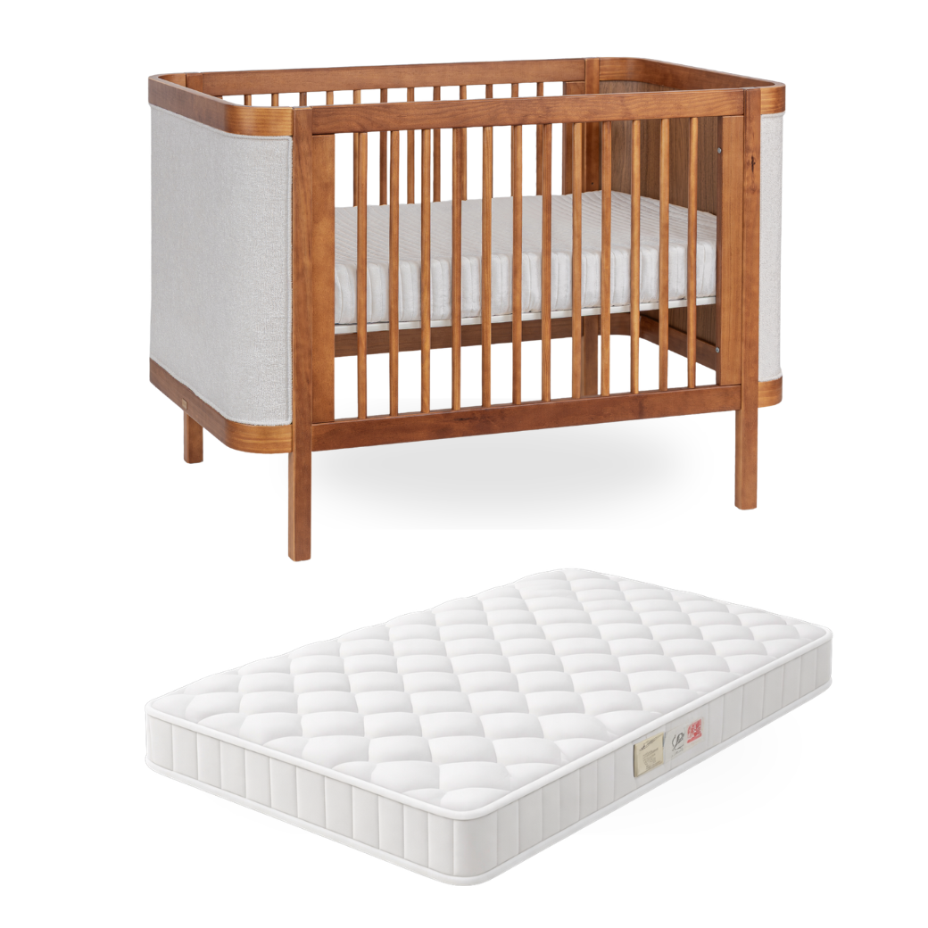 Berço de Madeira Maciça com Bouclé Soley 2 em 1 | Nogueira