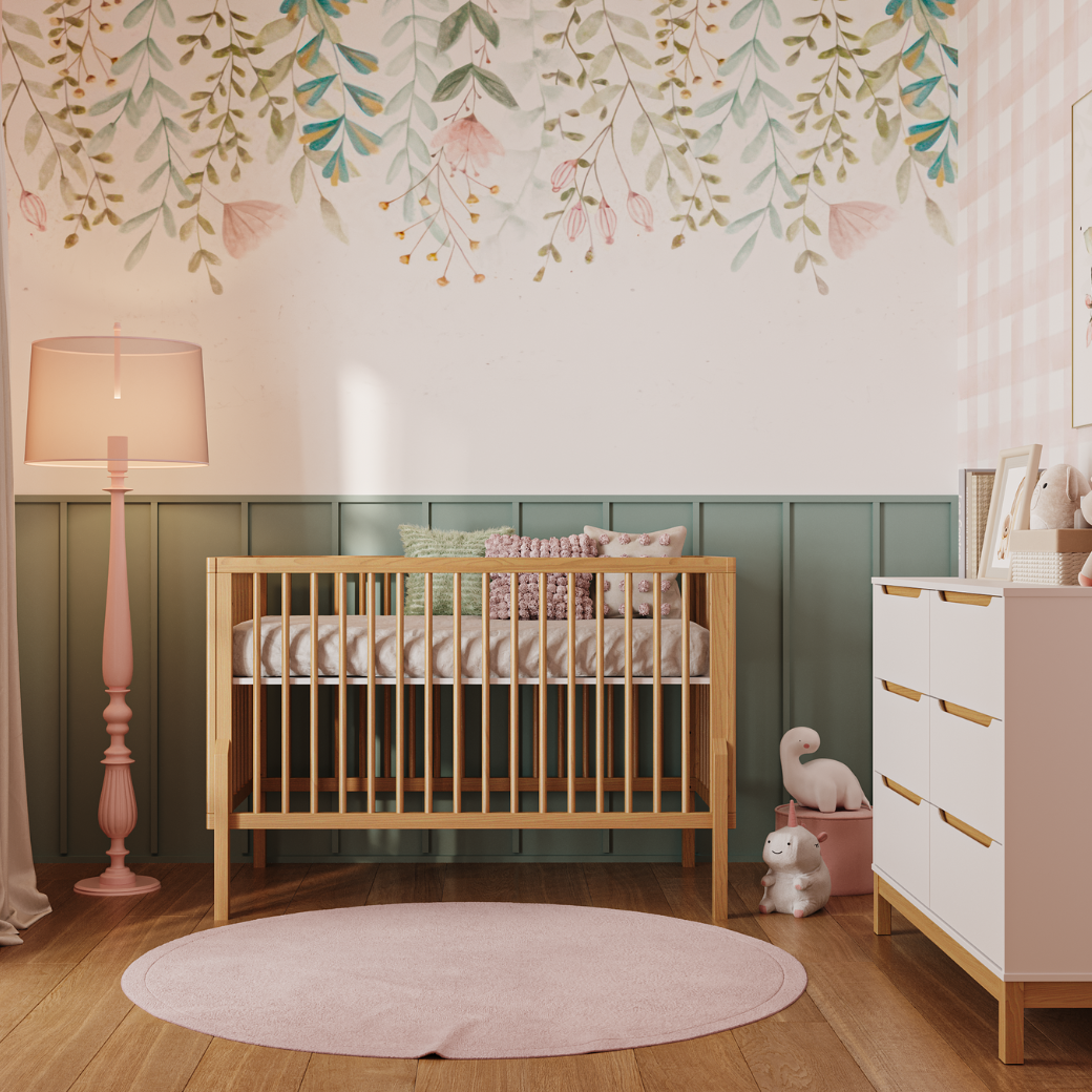 Berço vira Cama em Madeira Bold e Cômoda 6 Gavetas Linha Cozy
