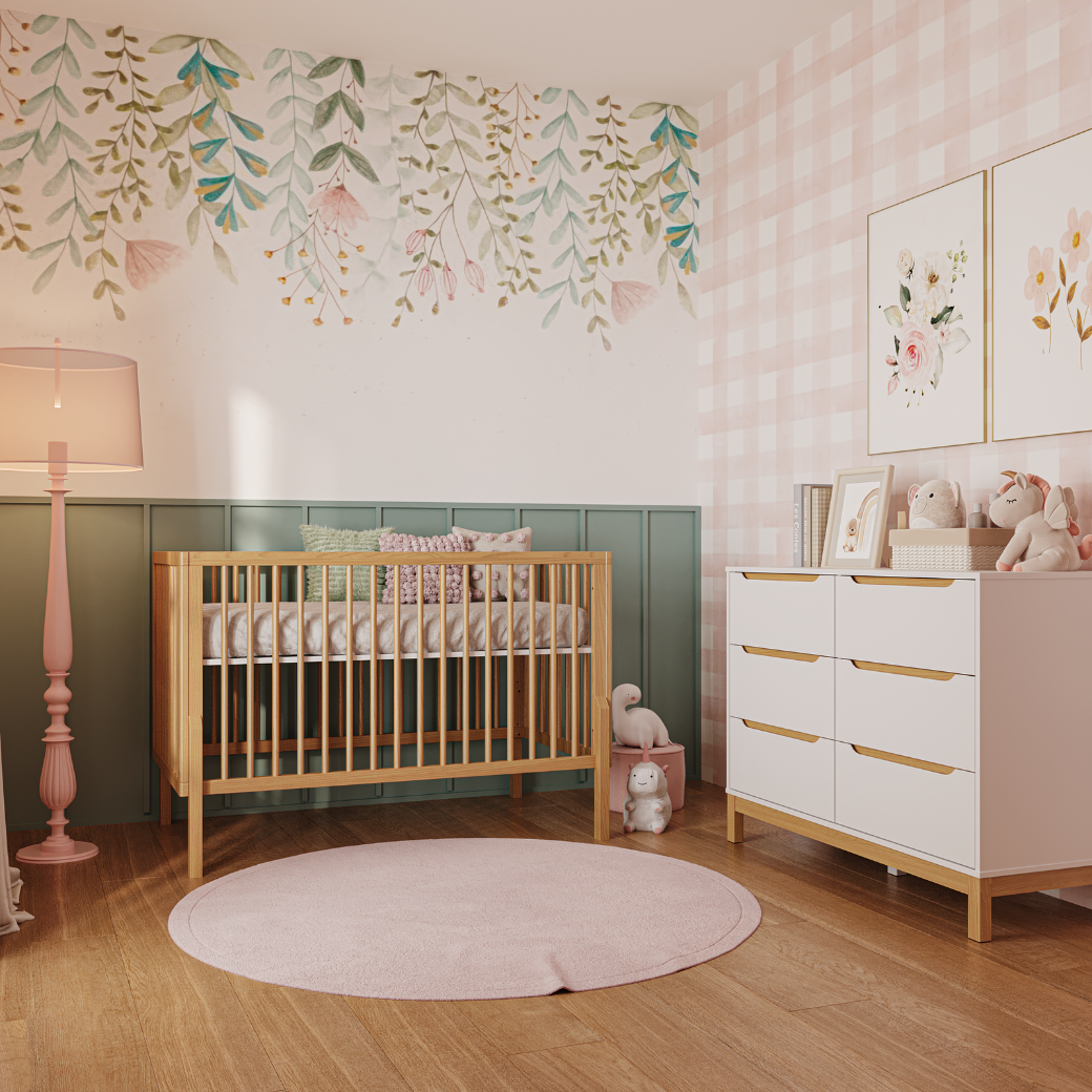 Berço vira Cama em Madeira Bold e Cômoda 6 Gavetas Linha Cozy