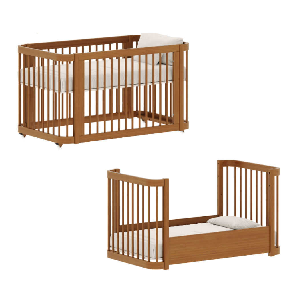 Berço Evolutivo de Madeira cor Nogueira Linha Cromo
