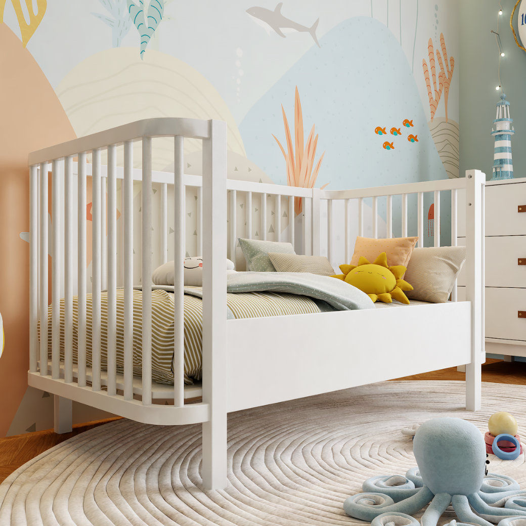 Berço Americano Branco para Quarto de Bebê vira Caminha Linha Kurve