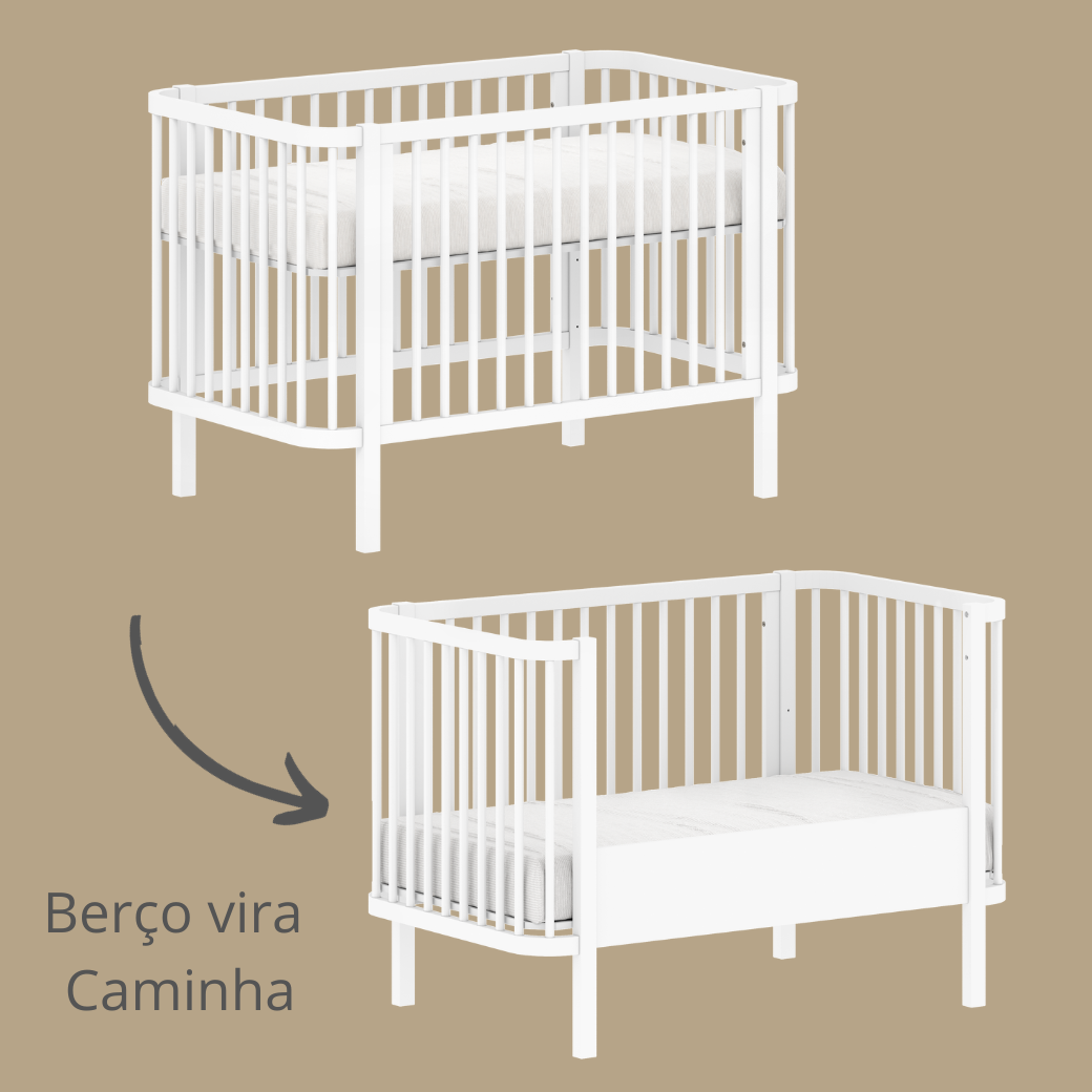 Berço Americano Branco para Quarto de Bebê vira Caminha Linha Kurve