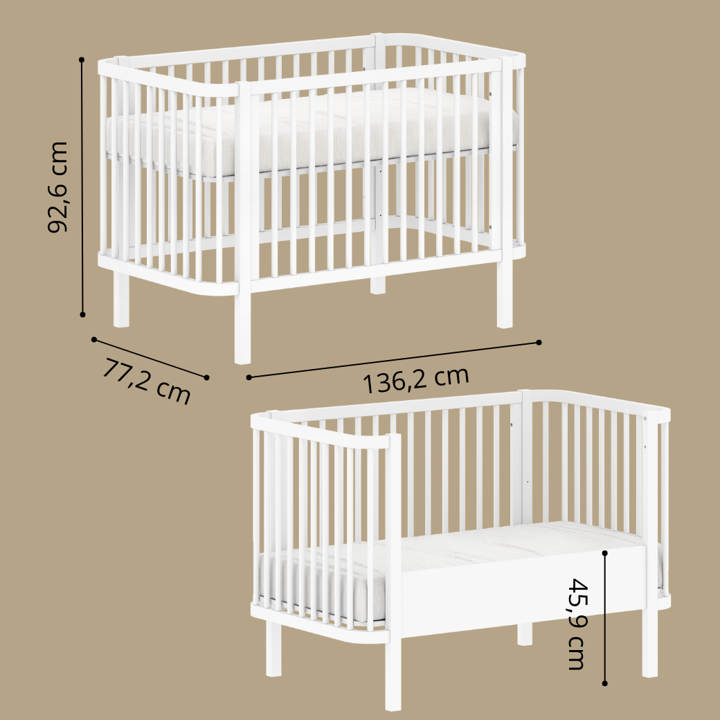 Berço Americano Branco para Quarto de Bebê vira Caminha Linha Kurve