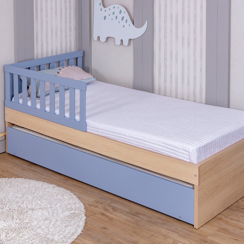 Bicama Infantil com Proteção Lateral Linha Play Carvalho Malva com Azul