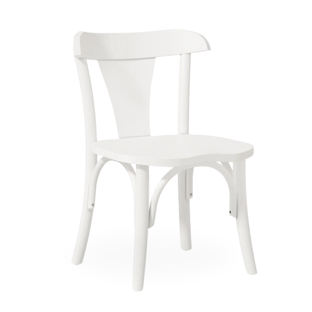 Cadeirinha branca infantil - detalhe da estrutura em madeira e mdf