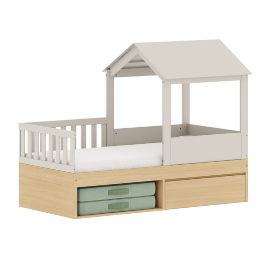 Cama com Proteção Lateral e Casinha 2 em 1 Linha Play