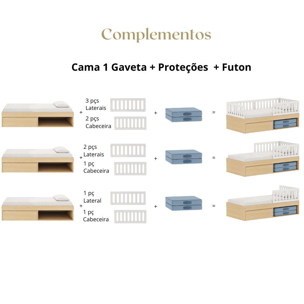Cama Infantil com 1 gaveta Linha Play - Cama Personalizável Várias Cores e Acessórios