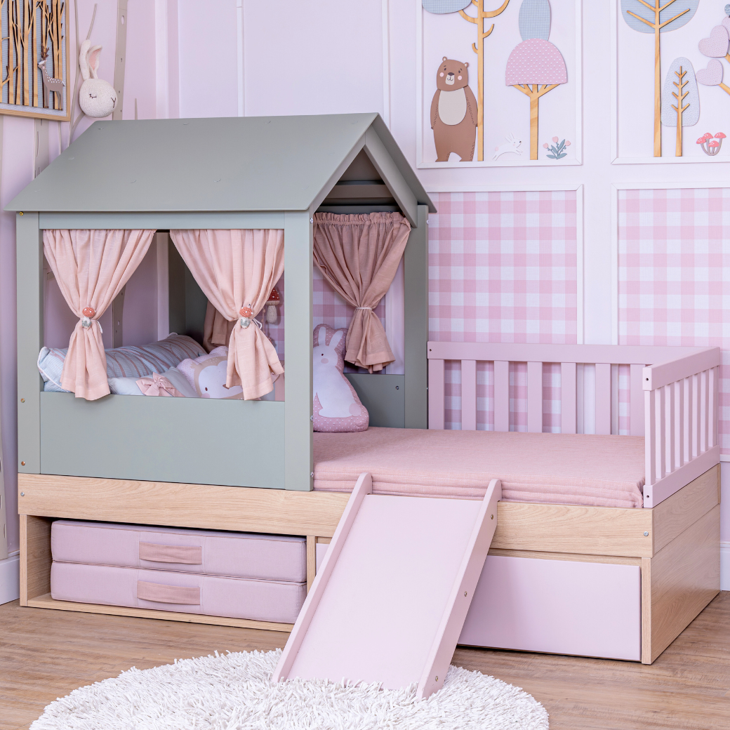 Cama Casinha com Escorrega e Proteção Lateral Linha Play