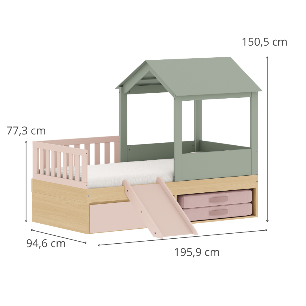 Cama Casinha com Escorrega e Proteção Lateral Linha Play