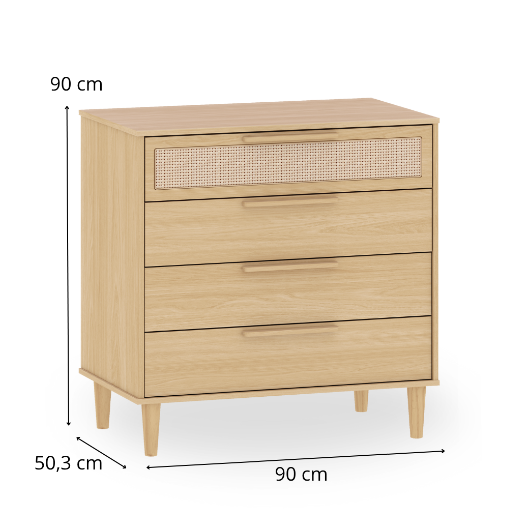 Cômoda 4 gavetas com tela de Rattan linha Paglia Pro