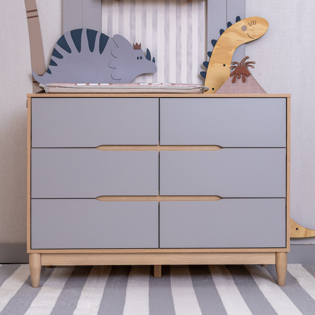 Cômoda 6 Gavetas Cinza Fosco com Carvalho Malva – Design Minimalista