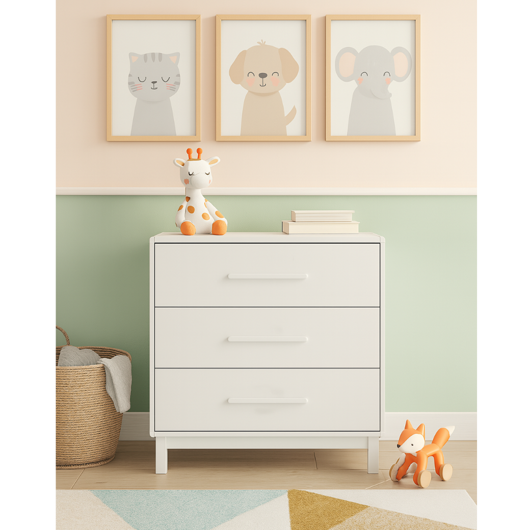 Cômoda MDF 3 Gavetas Branco Fosco Linha Kurve